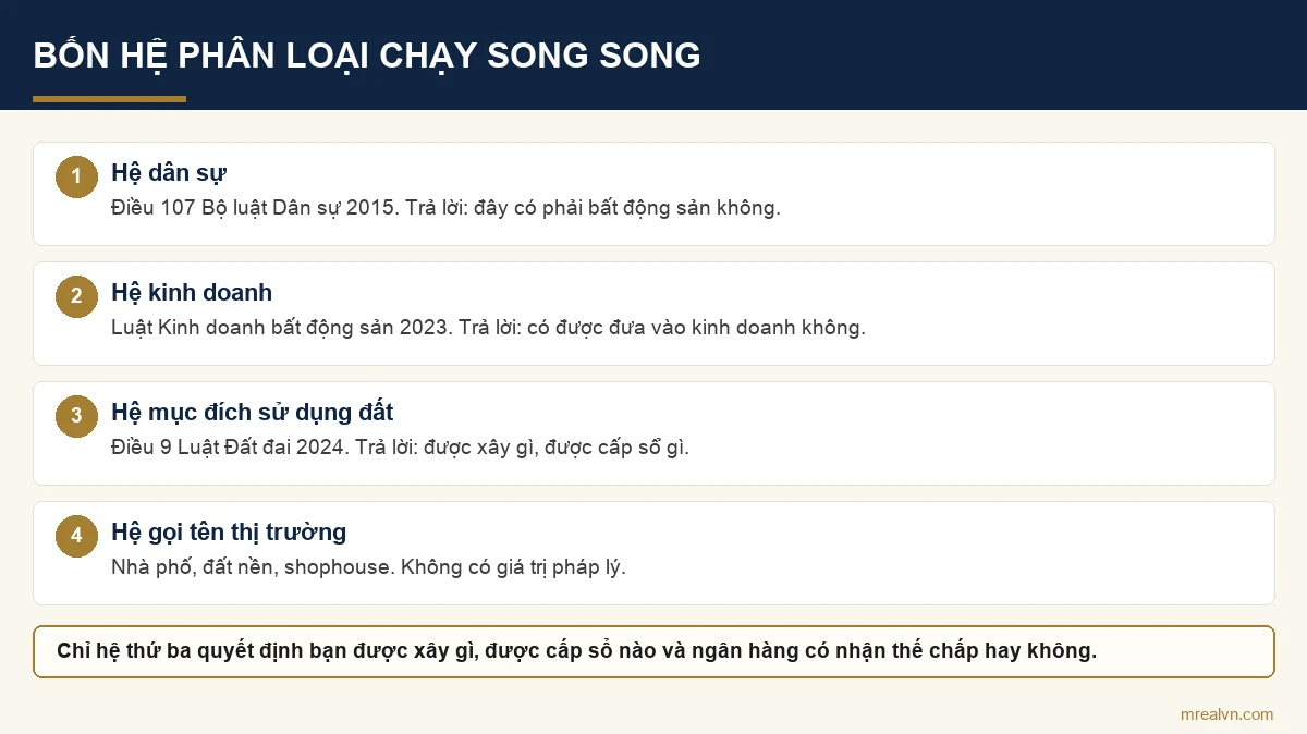 Sơ đồ bốn hệ phân loại bất động sản đang chạy song song tại Việt Nam