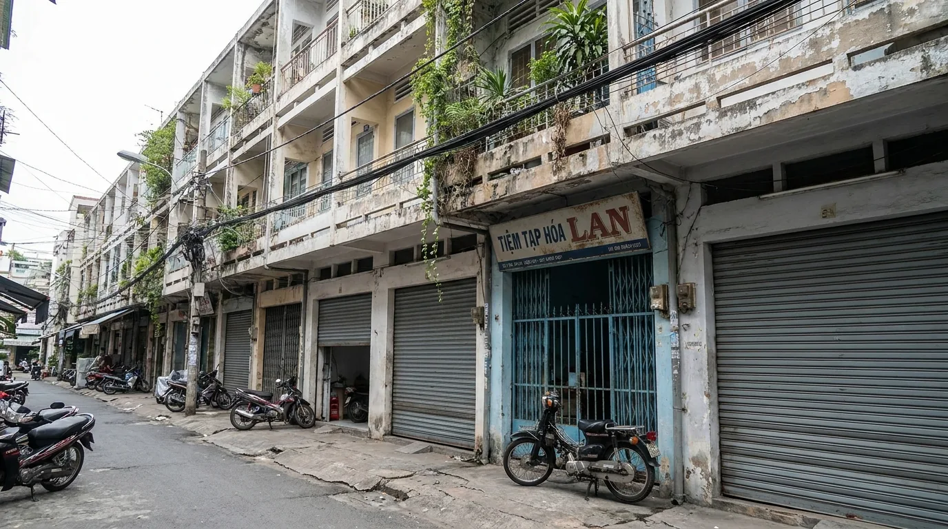 Dãy nhà ống bốn tầng trên đường khu dân cư tại thành phố