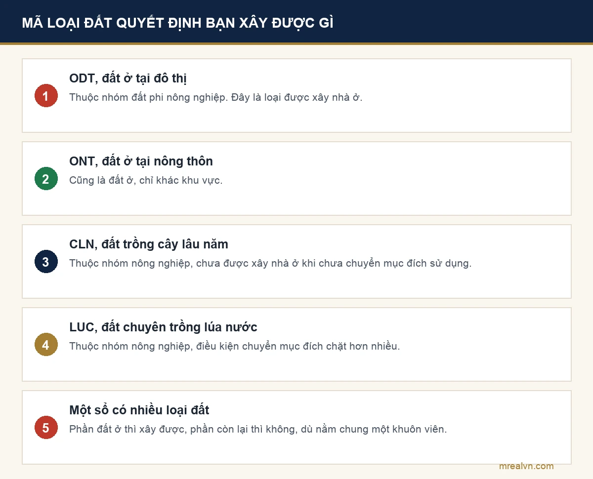Sơ đồ bốn mã loại đất hay gặp trên sổ và loại nào được xây nhà ở