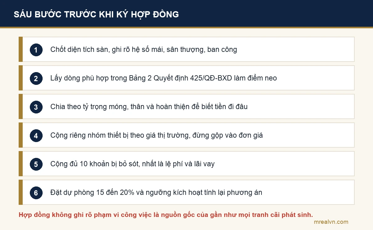 Sơ đồ sáu bước tự lập dự toán trước khi ký hợp đồng thi công xây nhà