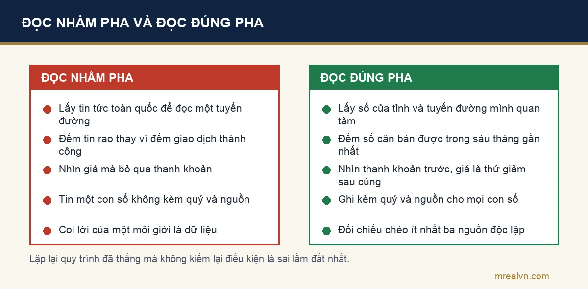 Sơ đồ đối chiếu thói quen làm người đọc nhầm pha thị trường và cách đọc đúng pha