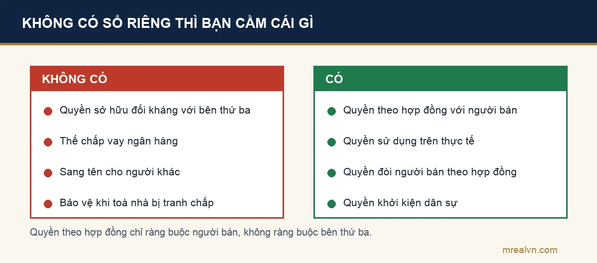 Sơ đồ đối chiếu những gì bạn có và không có khi mua căn hộ không có sổ riêng