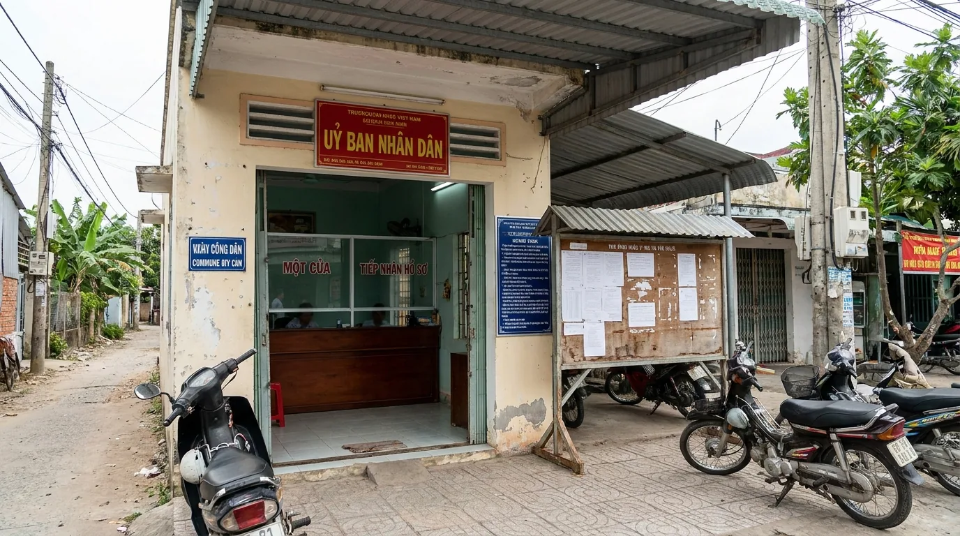 Trụ sở uỷ ban nhân dân cấp xã có bộ phận một cửa nhìn qua lối vào