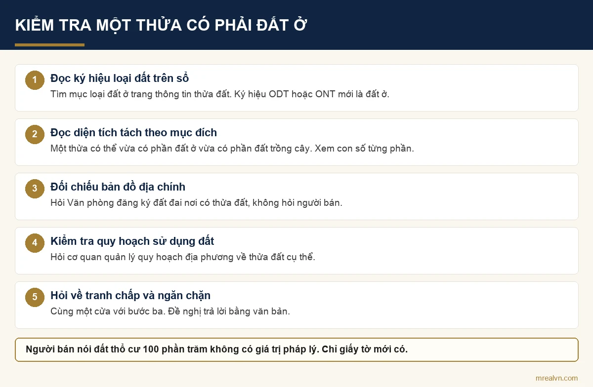 Sơ đồ 5 bước kiểm tra một thửa đất có phải đất ở hay không