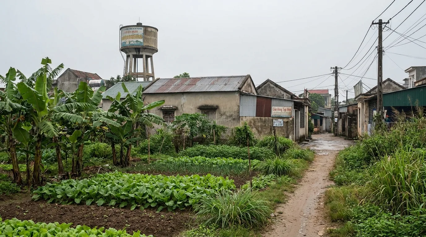 Thửa đất nông nghiệp trồng rau nằm sát khu dân cư có nhà thấp tầng phía sau