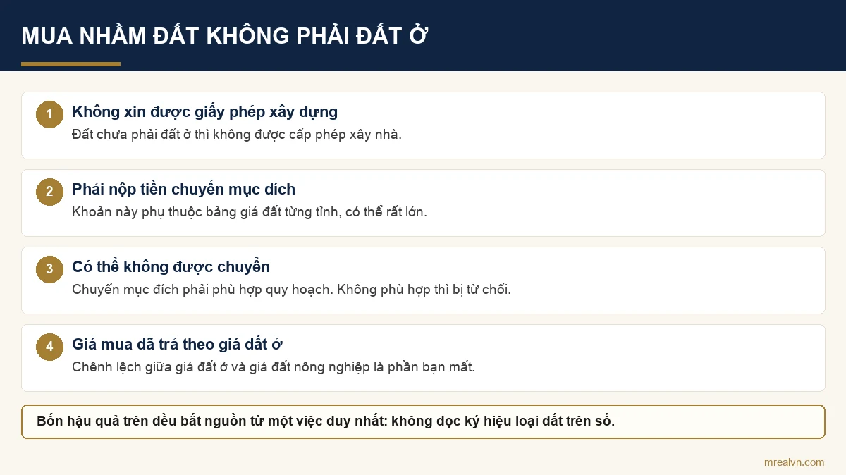 Sơ đồ bốn hậu quả khi mua nhầm đất không phải đất ở