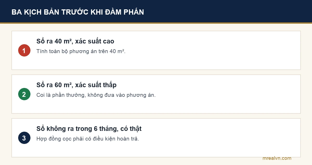 Sơ đồ ba kịch bản diện tích sổ trước khi ngồi vào bàn đàm phán