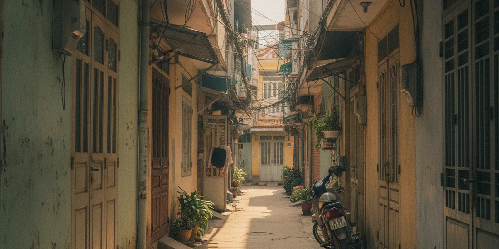 Hẻm nhỏ hẹp giữa hai dãy nhà trong khu dân cư nội thành TP.HCM