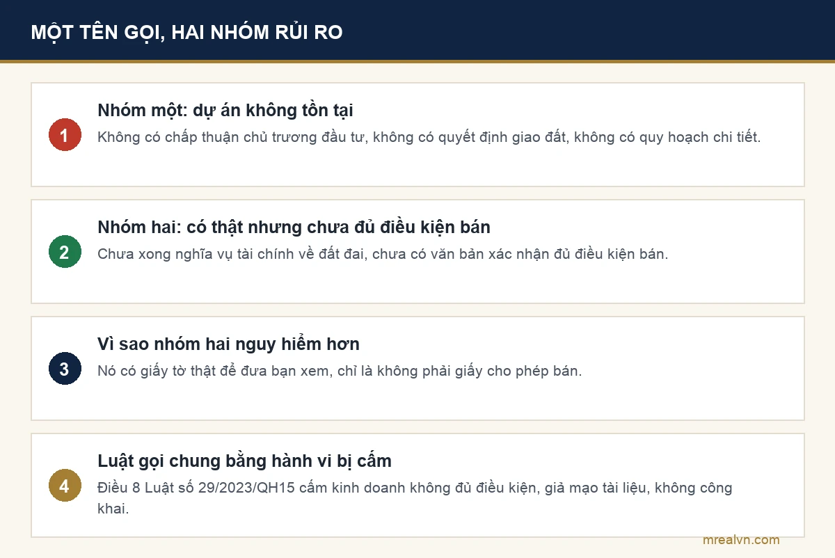 Sơ đồ hai nhóm dự án ma và căn cứ pháp lý xử lý hai nhóm đó