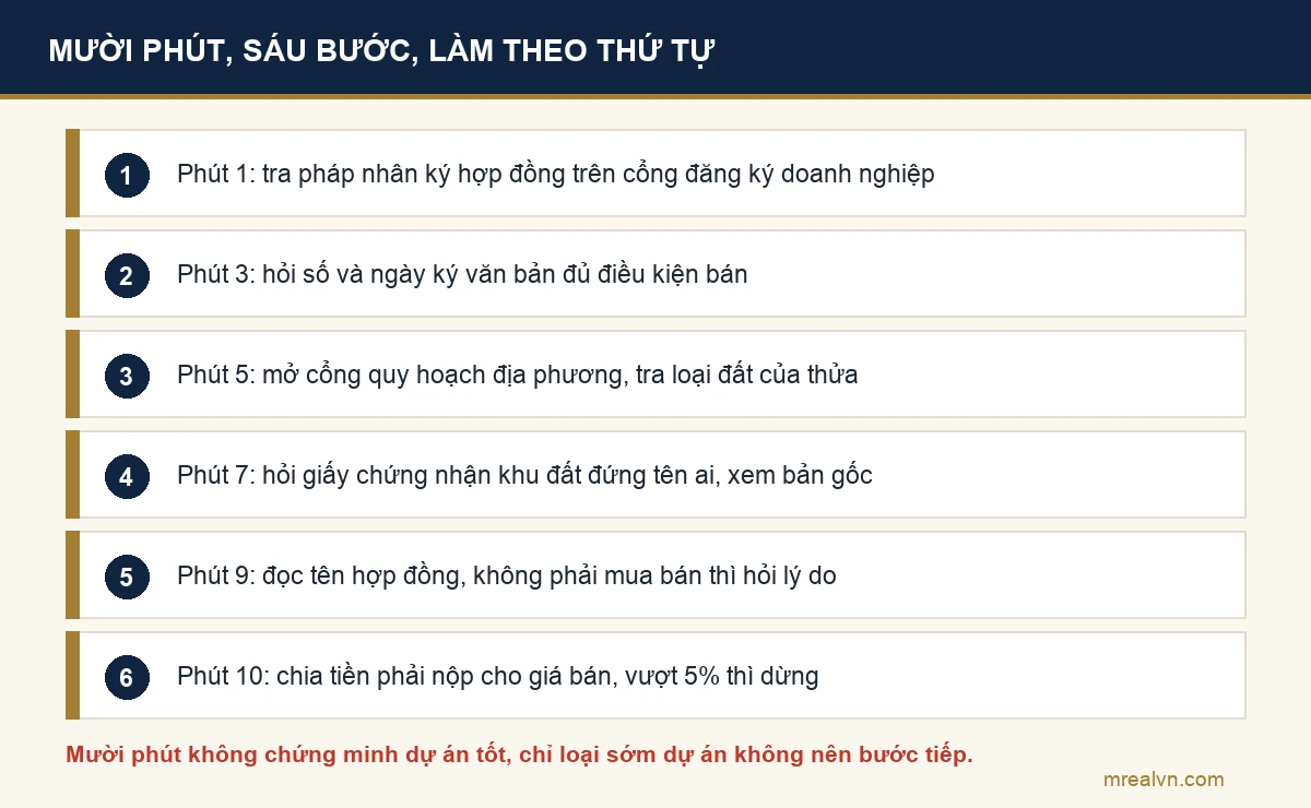 Sơ đồ quy trình sáu bước tự kiểm một dự án trong mười phút