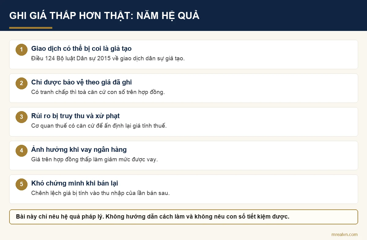 Sơ đồ năm hệ quả khi ghi giá hợp đồng thấp hơn giá thật