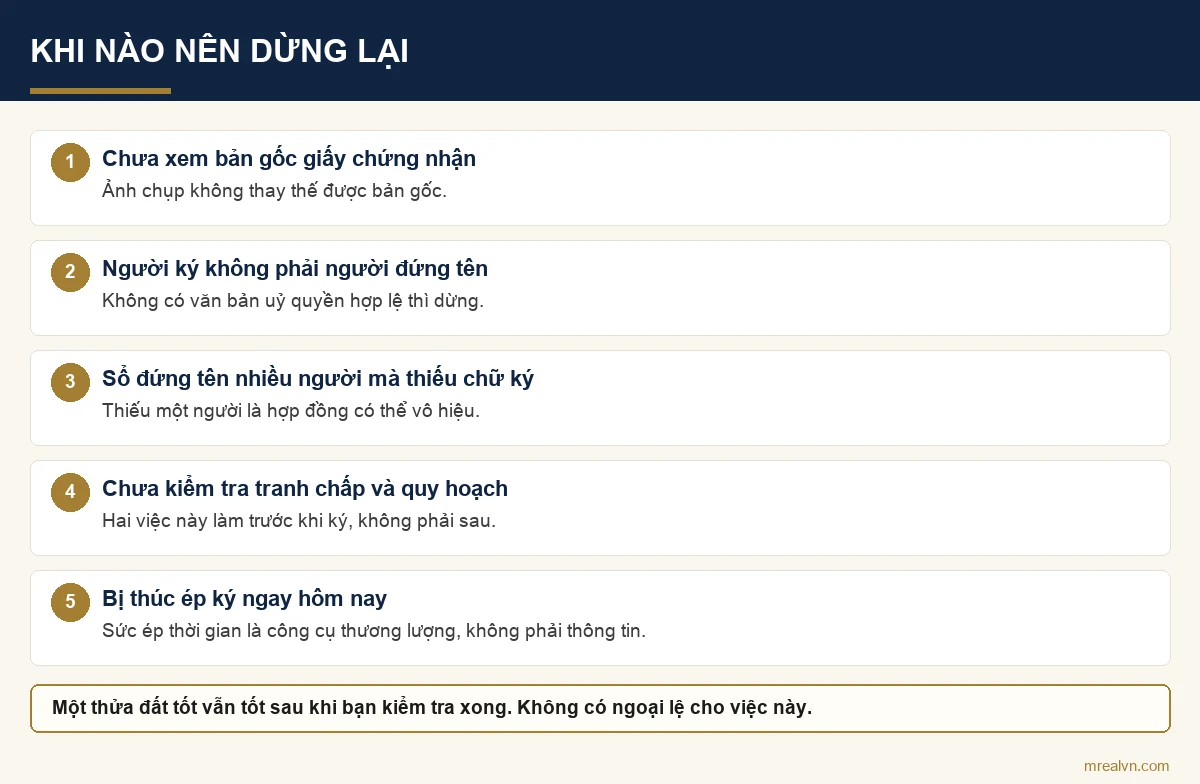 Sơ đồ năm tình huống nên dừng lại thay vì ký hợp đồng