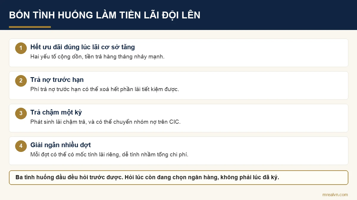 Sơ đồ bốn tình huống khiến tiền lãi vay mua nhà đội lên