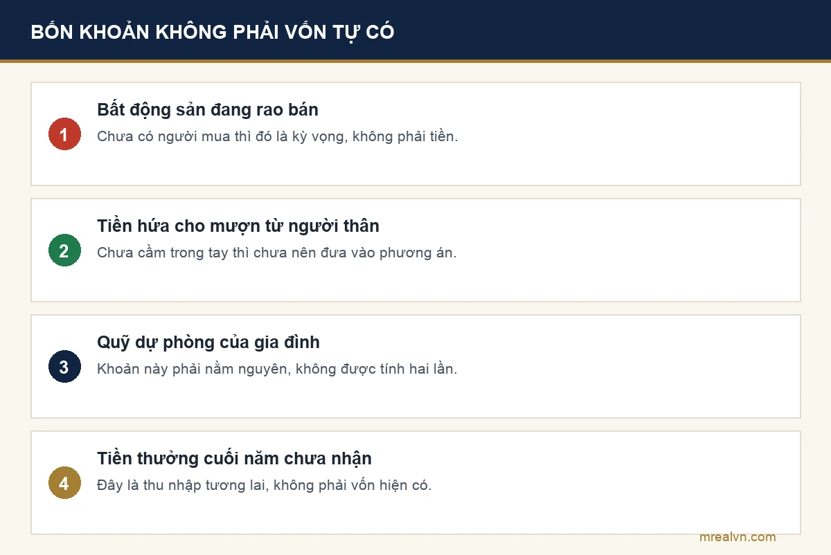 Sơ đồ bốn khoản tiền hay bị tính nhầm thành vốn tự có khi mua nhà trả góp