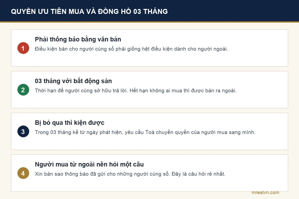 Sơ đồ quyền ưu tiên mua và thời hạn ba tháng khi một người bán phần quyền của mình
