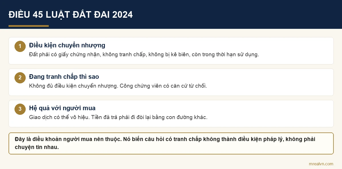 Sơ đồ điều kiện chuyển nhượng đất theo Điều 45 Luật Đất đai 2024