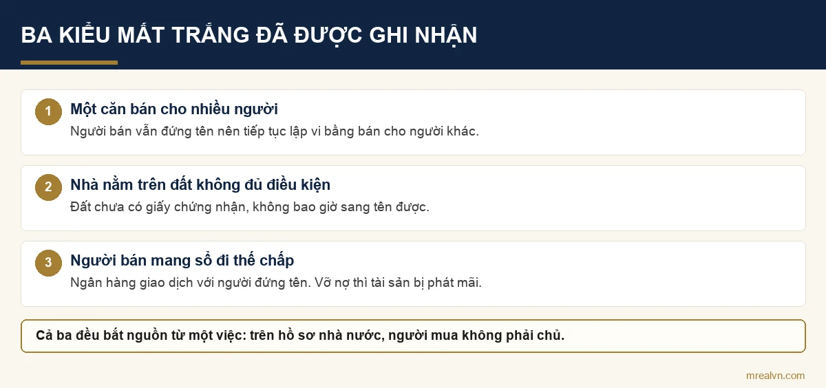 Sơ đồ ba kiểu mất trắng khi mua nhà bằng vi bằng