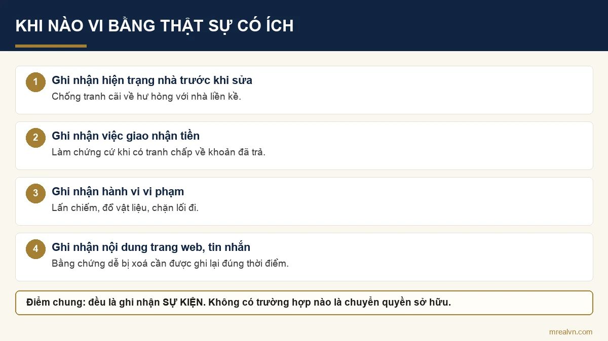 Sơ đồ bốn trường hợp lập vi bằng đúng luật và có ích