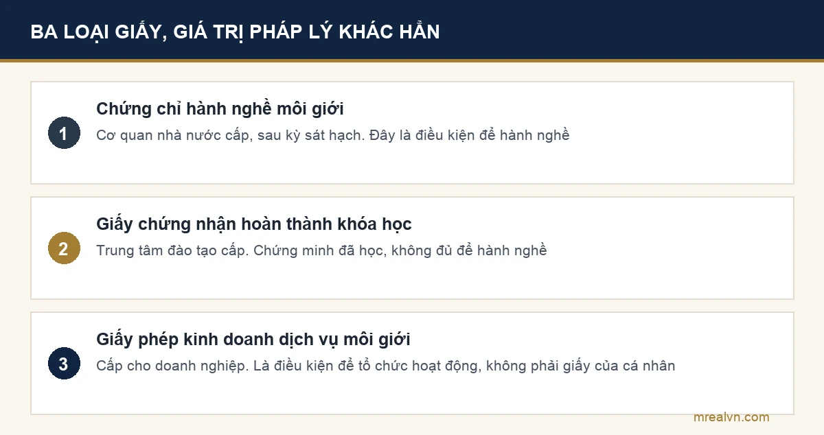 Sơ đồ phân biệt ba loại giấy tờ tên gần giống nhau trong nghề môi giới bất động sản