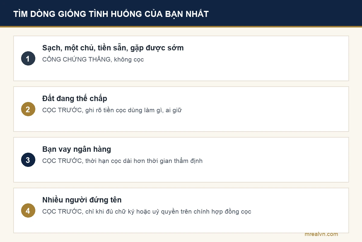 Bảng chọn thứ tự cọc hay công chứng theo bốn tình huống