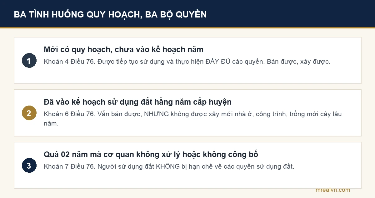 Ba tình huống quy hoạch theo Điều 76 Luật Đất đai 2024 và quyền tương ứng của người sử dụng đất
