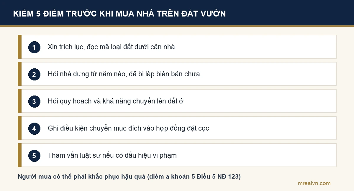 Năm điểm kiểm trước khi mua nhà xây trên đất vườn, đất nông nghiệp để tránh phải khắc phục hậu quả vi phạm