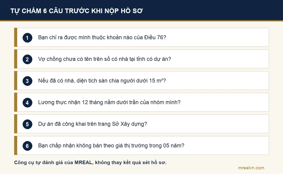 Sáu câu tự chấm trước khi nộp hồ sơ mua nhà ở xã hội, công cụ tự đánh giá của MREAL