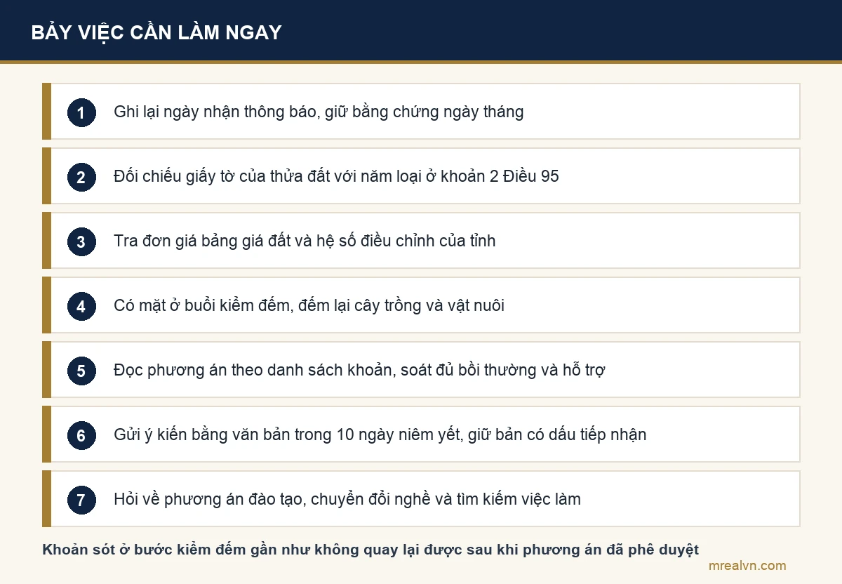 Bảy việc cần làm khi nhận được thông báo thu hồi đất nông nghiệp, từ ghi ngày nhận thông báo tới hỏi về phương án đào tạo chuyển đổi nghề