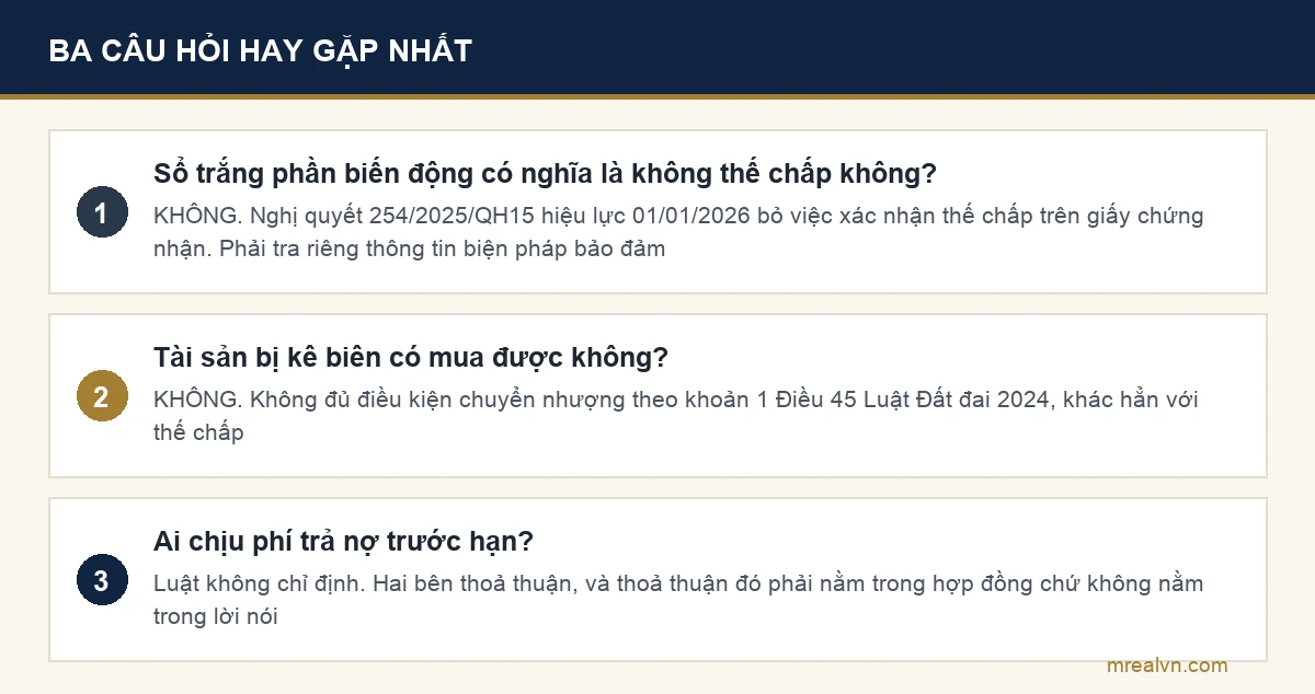Sơ đồ ba câu hỏi hay gặp nhất về mua nhà đang thế chấp