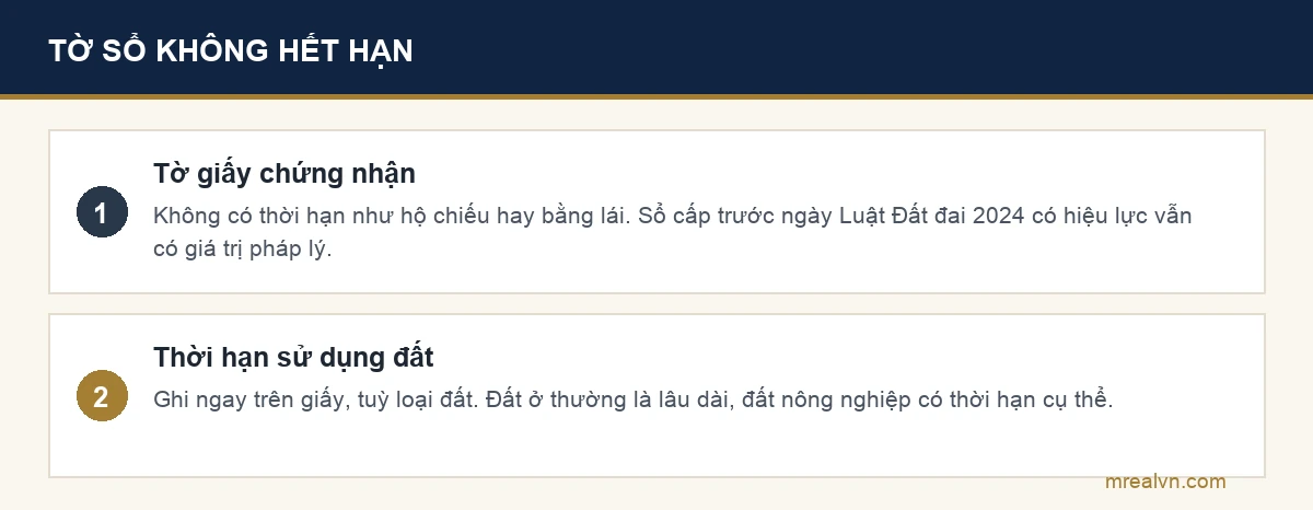 Sơ đồ phân biệt giấy chứng nhận không có thời hạn và thời hạn sử dụng đất ghi trên giấy