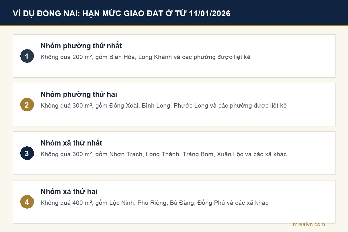 Hạn mức giao đất ở cho cá nhân tại Đồng Nai theo quyết định ký 31/12/2025, hiệu lực 11/01/2026: phường 200 hoặc 300 m², xã 300 hoặc 400 m²