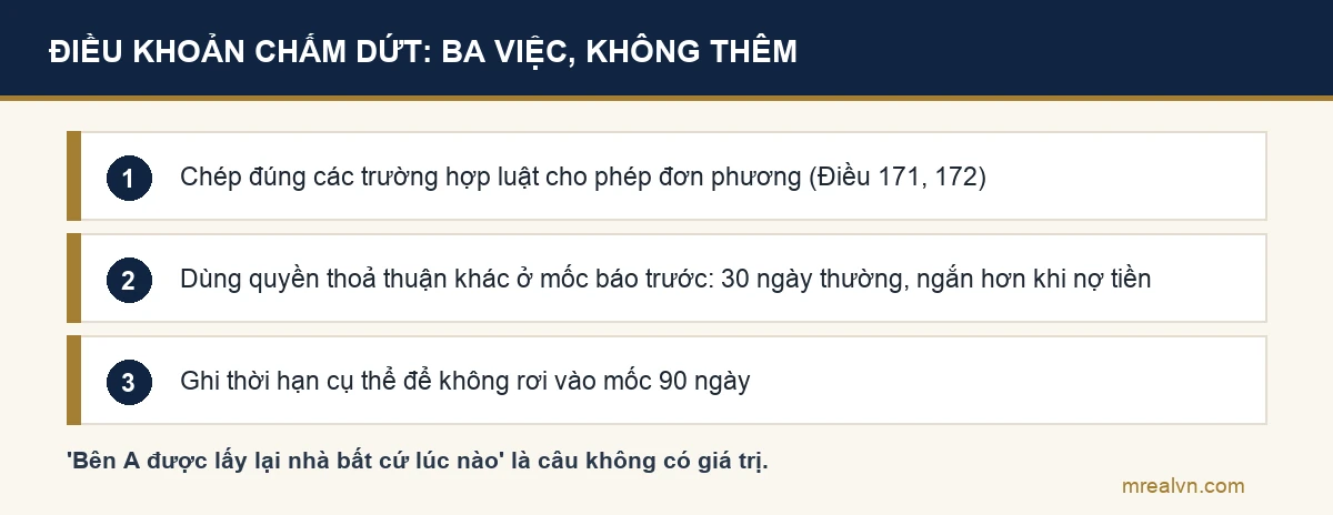 Ba việc hợp đồng cần làm ở điều khoản chấm dứt và báo trước