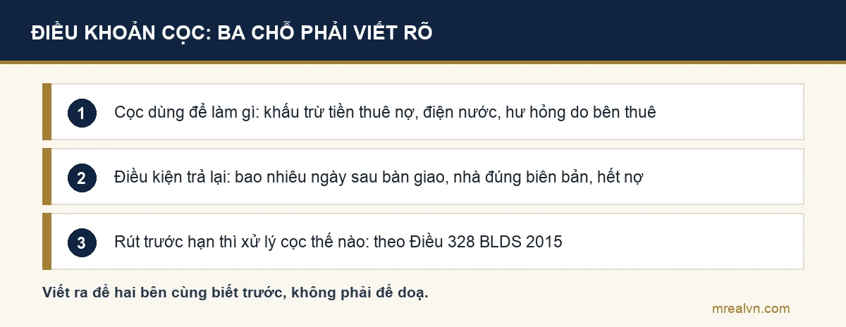 Ba chỗ phải viết rõ trong điều khoản đặt cọc thuê nhà