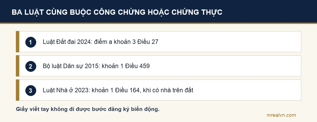 Ba luật cùng buộc công chứng hoặc chứng thực hợp đồng tặng cho quyền sử dụng đất