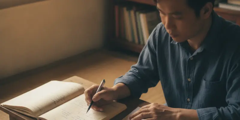 Một người ngồi ghi chép trước bảng so sánh các khoá học bất động sản, minh hoạ việc chọn nơi học trước khi đóng học phí