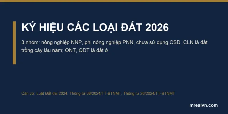 Ảnh bìa bài ký hiệu các loại đất 2026: 3 nhóm NNP, PNN, CSD; CLN là đất trồng cây lâu năm, ONT và ODT là đất ở