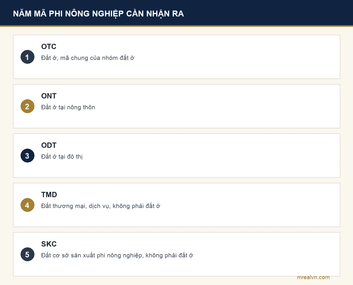 Năm mã phi nông nghiệp người mua nhà cần nhận ra: OTC, ONT, ODT là đất ở; TMD và SKC không phải đất ở