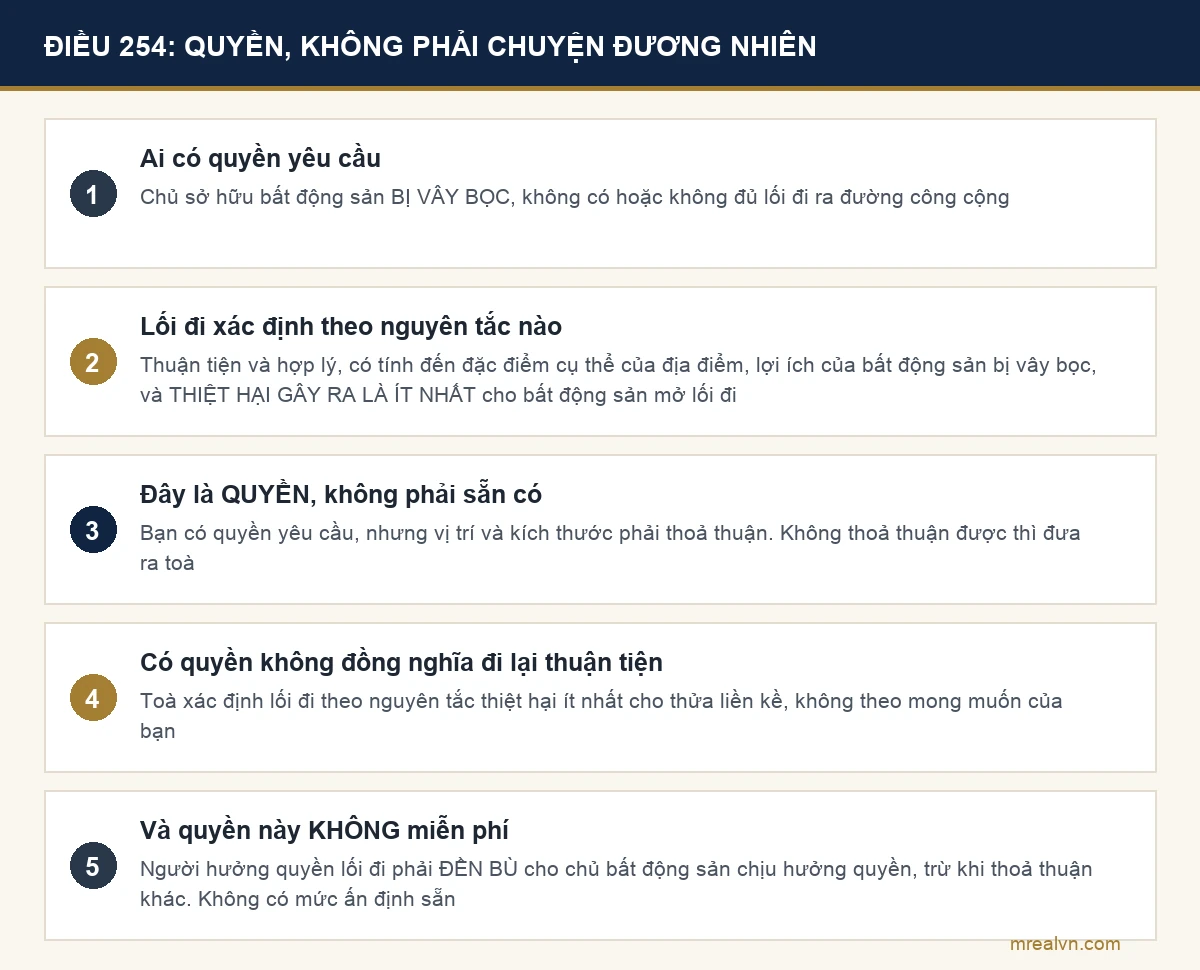 Sơ đồ quyền về lối đi qua bất động sản liền kề theo Điều 254 Bộ luật Dân sự 2015