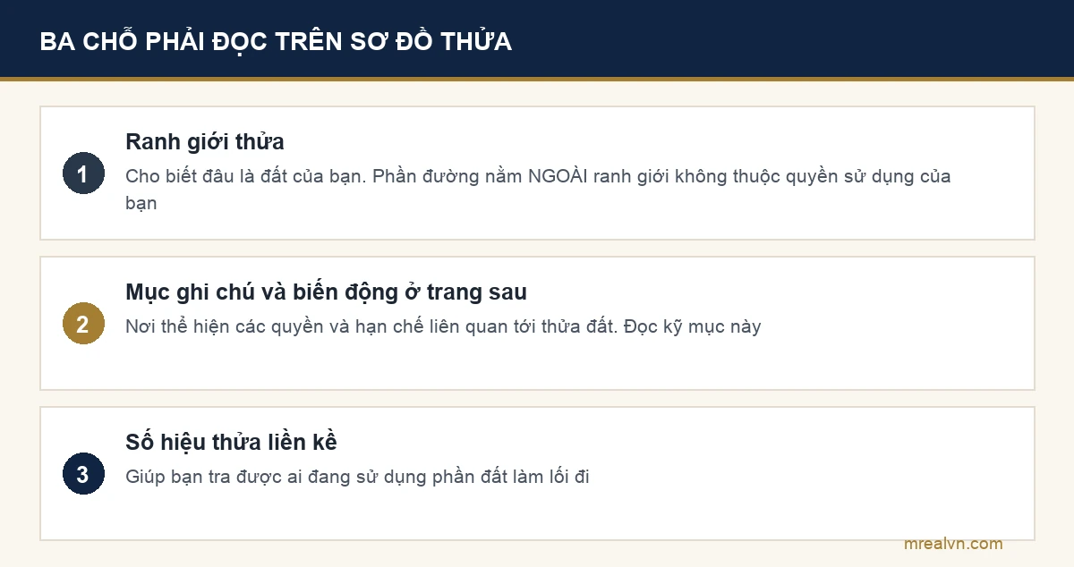 Sơ đồ ba chỗ cần đọc trên sơ đồ thửa đất phần lối đi
