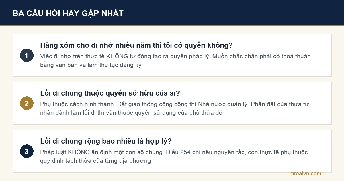 Sơ đồ ba câu hỏi hay gặp nhất về lối đi chung