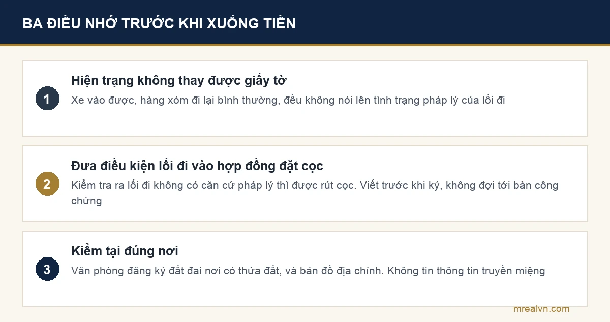 Sơ đồ ba lưu ý trước khi hành động với thửa đất có lối đi chung