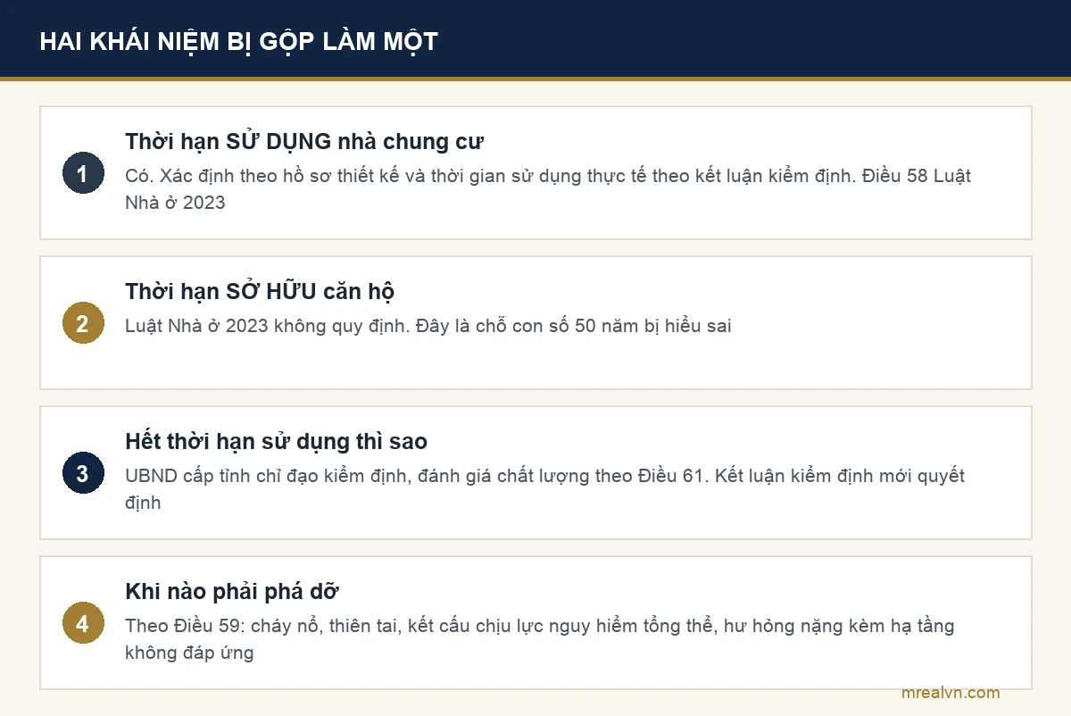 Bảng phân biệt thời hạn sử dụng nhà chung cư và thời hạn sở hữu căn hộ theo Luật Nhà ở 2023