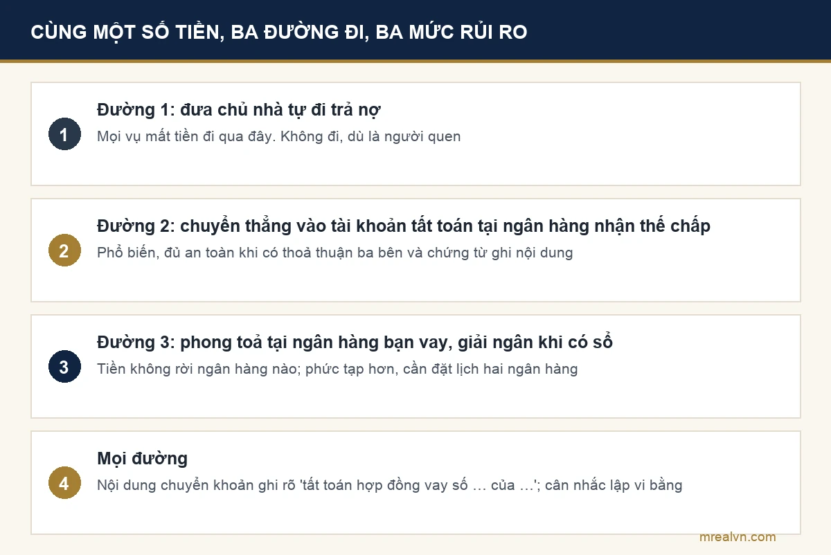 Bảng ba đường đi của tiền khi mua nhà đang thế chấp và mức rủi ro