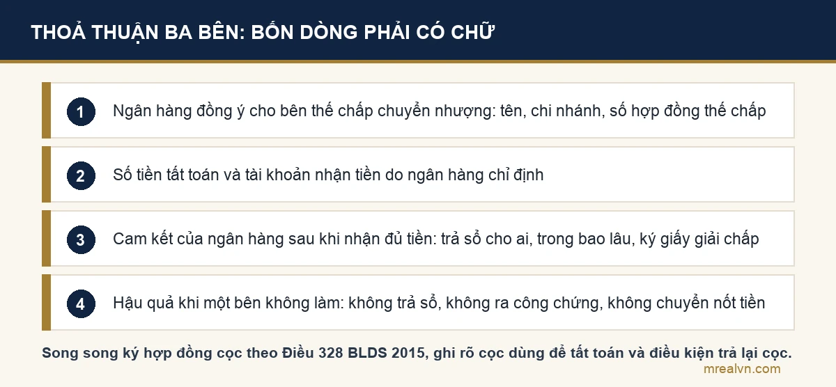 Bốn nội dung phải có trong thoả thuận ba bên khi mua nhà đang thế chấp