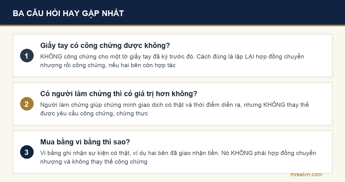 Sơ đồ ba câu hỏi hay gặp nhất về mua nhà đất bằng giấy tay