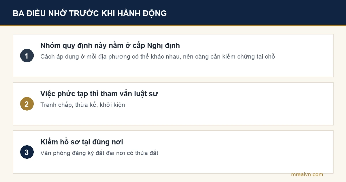 Sơ đồ ba lưu ý trước khi hành động với nhà đất mua giấy tay