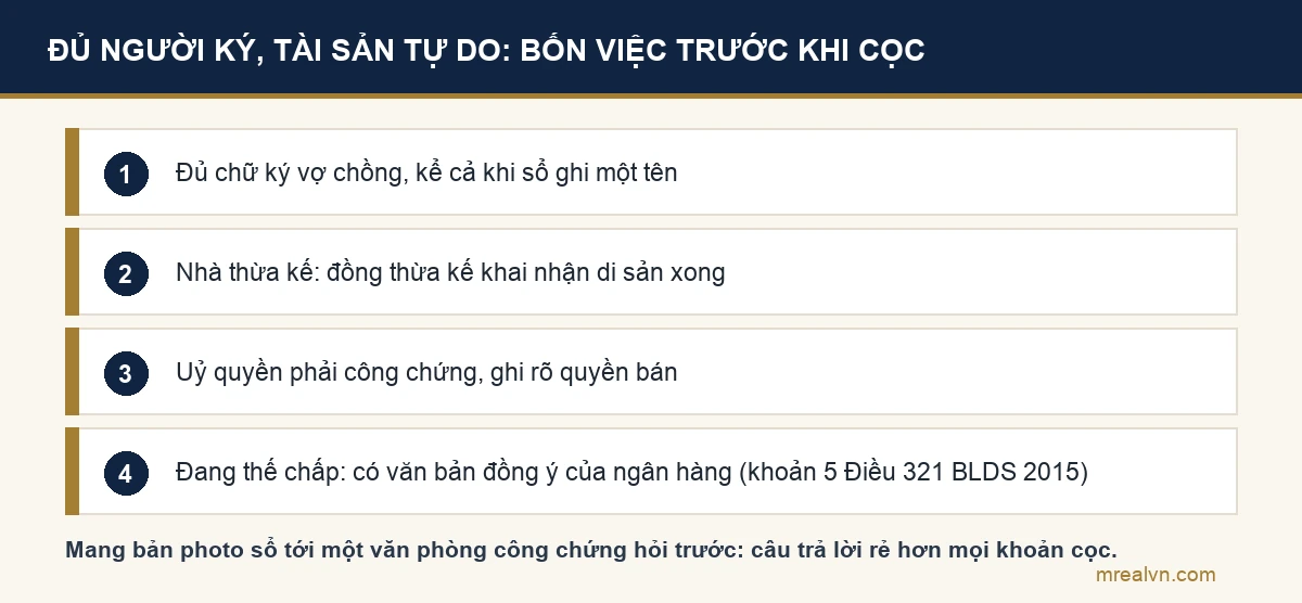 Bốn việc kiểm người ký và thế chấp trước khi đặt cọc