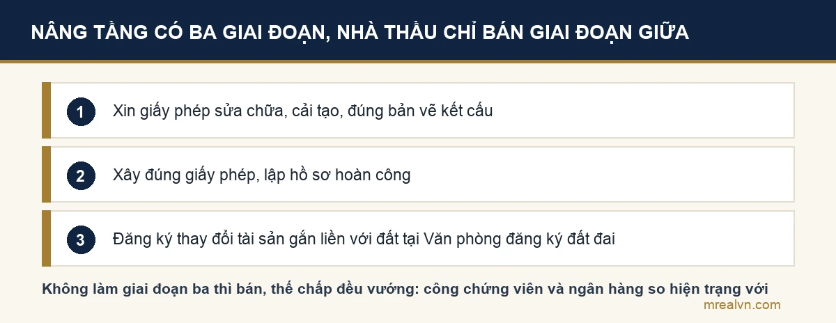 Ba giai đoạn nâng tầng: xin phép, xây, cập nhật giấy chứng nhận