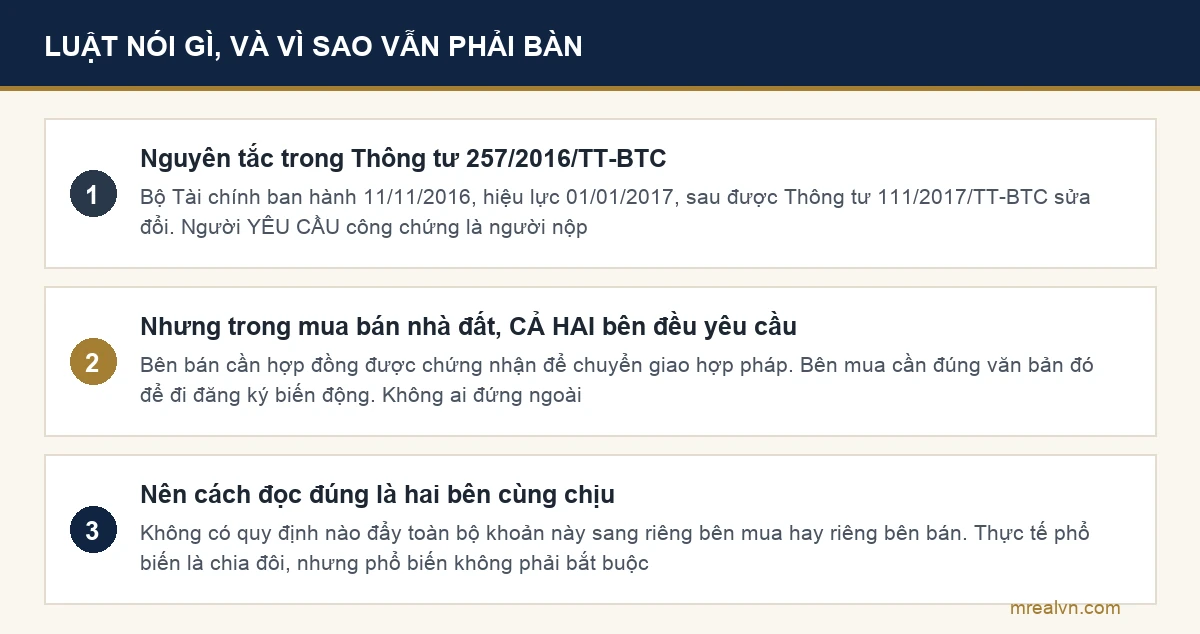 Sơ đồ giải thích luật nói ai phải nộp phí công chứng nhà đất