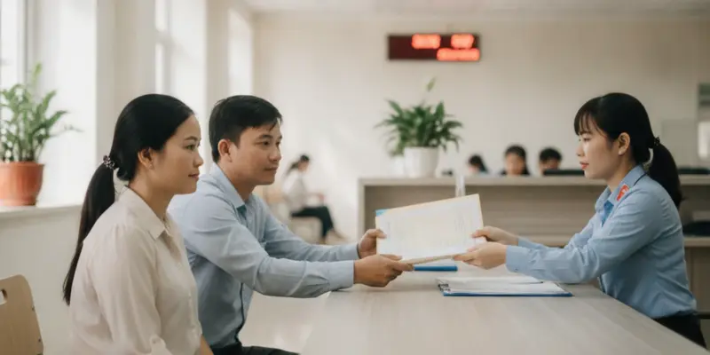 Người dân nộp hồ sơ đăng ký biến động đất đai tại quầy tiếp nhận của Văn phòng đăng ký đất đai